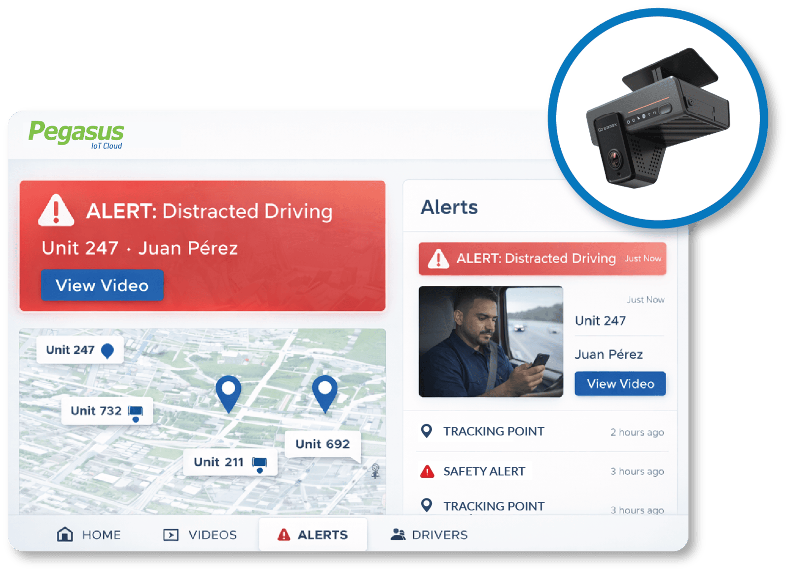 alert distracted driving platform with dash camera 